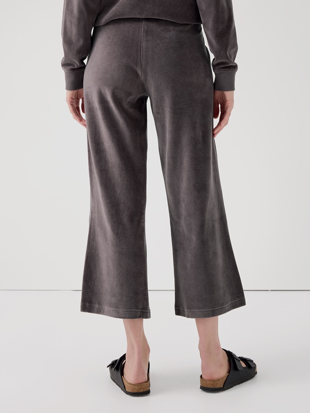 Pact women’s cotton velour wide leg crop pants graphite tan pull on drawstring - Picture 3 of 10